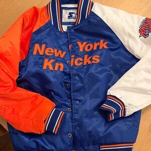 STARTER New York Knicks Satin Puffer Jacket - Blue/Orange/White